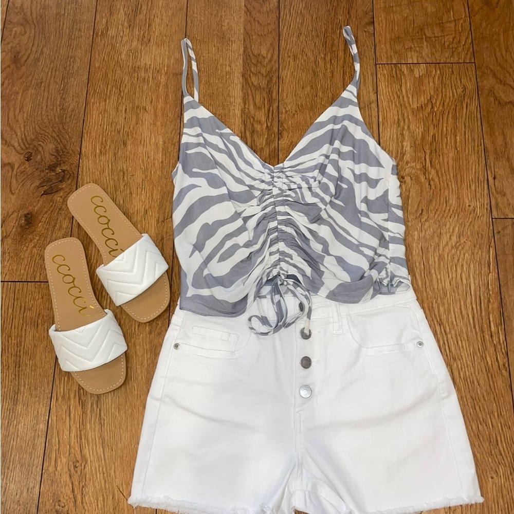 Zebra Print Top with ruched tie detail
